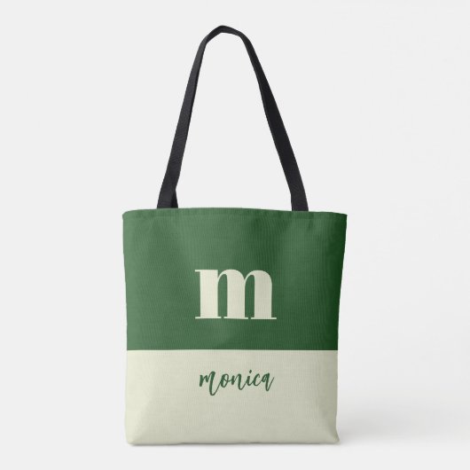 White & green initial personalized tote bag (Achterkant)