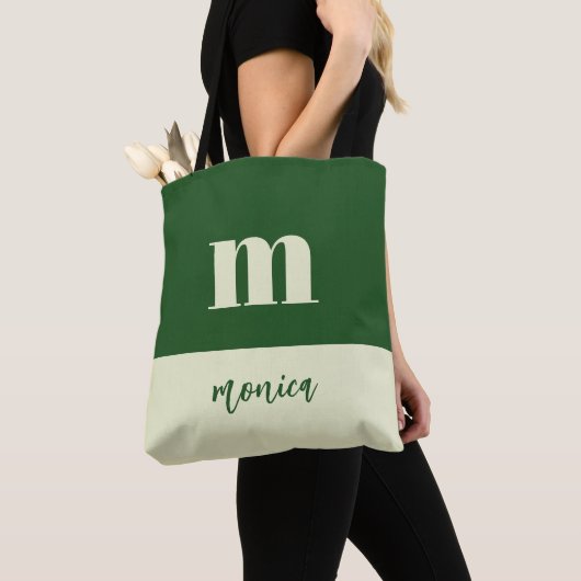 White & green initial personalized tote bag (Dichtbij)