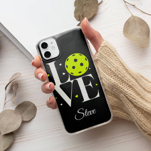 White & Green Love Pickleball   Zwarte glitter Case-Mate iPhone 14 Plus Hoesje