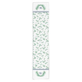 White Green Mistletoe Wreate Monogram Kerstmis Korte Tafelloper (Voorkant)