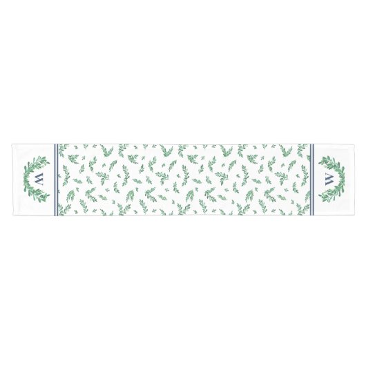 White Green Mistletoe Wreate Monogram Kerstmis Korte Tafelloper (Horizontaal)