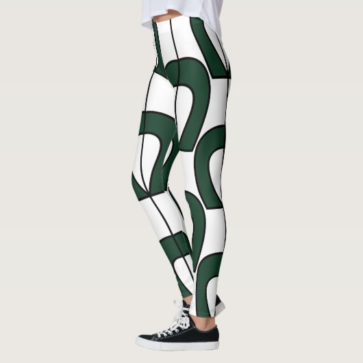 White Green Modern Geometric Fun Workout Leggings (Links)