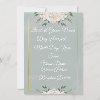 White & Green Modern Minimalist Wedding Invitation Kaart