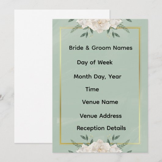 White & Green Modern Minimalist Wedding Invitation Kaart (Voorkant / Achterkant)