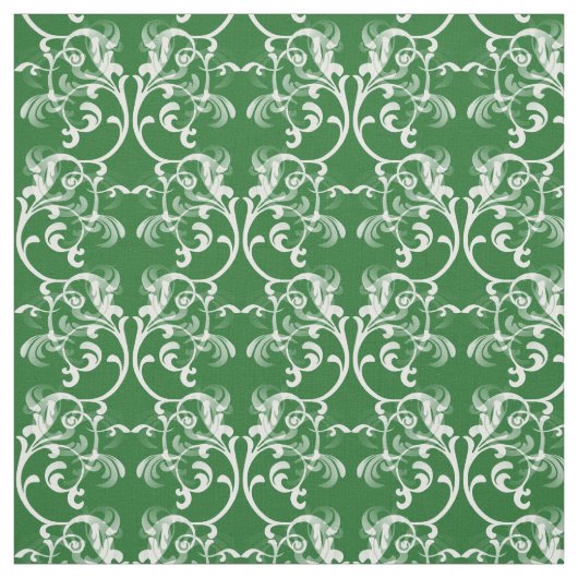 White Green Parisian Damask Pattern Fabric Stof (Swatch)