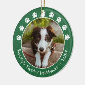 White Green Paw drukt Pet's eerste kerstfoto af Keramisch Ornament (Links)