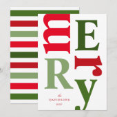 White Green Red Modern Merry Letters Holiday Card Feestdagenkaart (Voorkant / Achterkant)