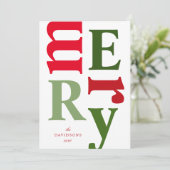 White Green Red Modern Merry Letters Holiday Card Feestdagenkaart (Staand voorkant)