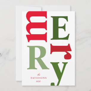 White Green Red Modern Merry Letters Holiday Card Feestdagenkaart