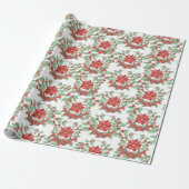 White Green Red Wreath Poinsettia Holiday Cadeaupapier (Uitgerold)