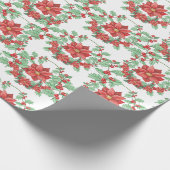 White Green Red Wreath Poinsettia Holiday Cadeaupapier (Hoek)