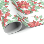 White Green Red Wreath Poinsettia Holiday Cadeaupapier (Rol Hoek)