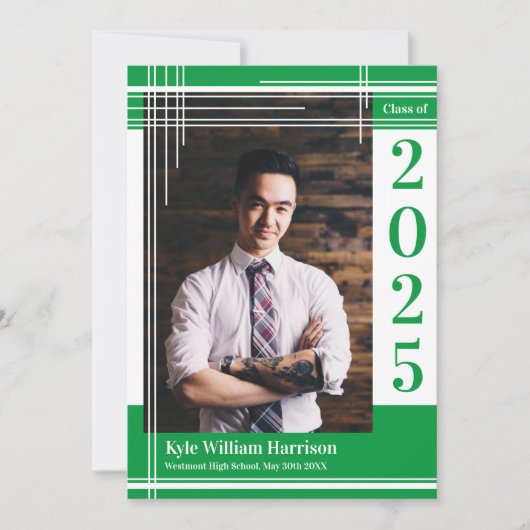 White Green School Color Afstuderen Foto geplakt Kaart (Voorkant)