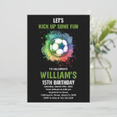 White Green Soccer Birthday Invitations Kaart (Staand voorkant)