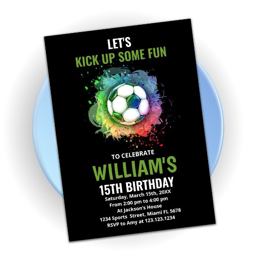 White Green Soccer Birthday Invitations Kaart