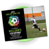 White Green Soccer Birthday met foto Kaart