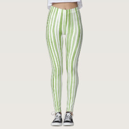 White Green Stripes Leggings