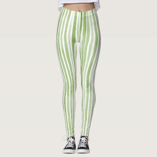 White Green Stripes Leggings (Voorkant)