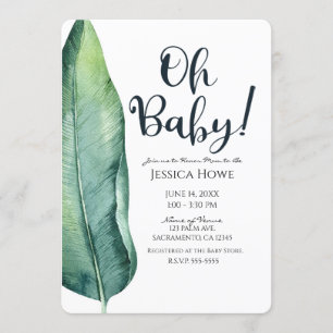 White & Green Tropical Leaf Classy Oh Baby shower Kaart