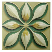 White Green Tulips Symmetrische Art Deco Ceramic T Tegeltje (Voorkant)