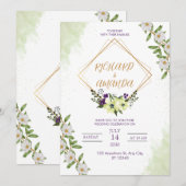 White & Green Watercolor Floral Wedding Invitation Kaart (Voorkant / Achterkant)