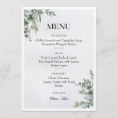 White & Green Watercolor Leaves Wedding Menu (Voorkant)