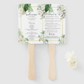 White Green Waterverf Floral Gold Wedding Programm Handwaaier (Voorkant en achterkant)