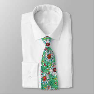 White Green Yellow Oranje Red Daisy Flowers Stropdas