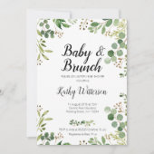 white greenery baby brunch doucheuitnodiging kaart (Voorkant)