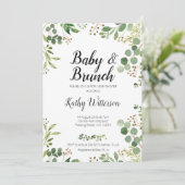 white greenery baby brunch doucheuitnodiging kaart (Staand voorkant)