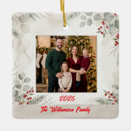 White Greenery Family Photo Christmas Ceramic Keramisch Ornament