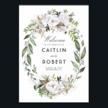 White Greenery Floral Romantic Wedding Welkom Poster<br><div class="desc">White and gold floral greenery (witte en goudbruine bruine bruine bruidsschat) welkomstbord</div>