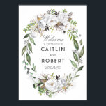 White Greenery Floral Romantic Wedding Welkom Poster<br><div class="desc">White and gold floral greenery (witte en goudbruine bruine bruine bruidsschat) welkomstbord</div>