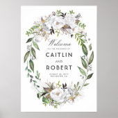 White Greenery Floral Romantic Wedding Welkom Poster (Voorkant)