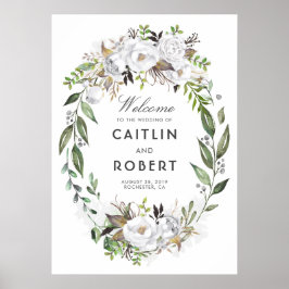 White Greenery Floral Romantic Wedding Welkom Poster