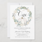 White Greenery Herfst White Pumpkin 1st Birthday Kaart (Voorkant)