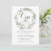 White Greenery Herfst White Pumpkin 1st Birthday Kaart (Staand voorkant)