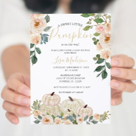 White Greenery Pumpkin Baby shower Invitation Kaart