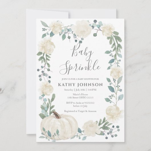 White Greenery Pumpkin Baby Sprinkle Invitation Kaart (Voorkant)