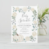 White Greenery Pumpkin Baby Sprinkle Invitation Kaart (Staand voorkant)