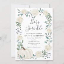 White Greenery Pumpkin Baby Sprinkle Invitation