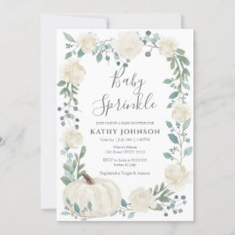 White Greenery Pumpkin Baby Sprinkle Invitation Kaart