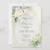 White greenery rozen floral bruiloft nodig kaart (Voorkant)