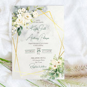White greenery rozen floral bruiloft nodig kaart