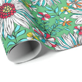 White Greenery Yellow Oranje Red Daisy Flowers Cadeaupapier (Rol Hoek)