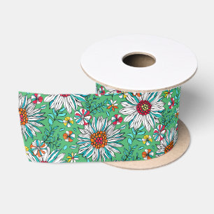 White Greenery Yellow Oranje Red Daisy Flowers Satijnen Lint
