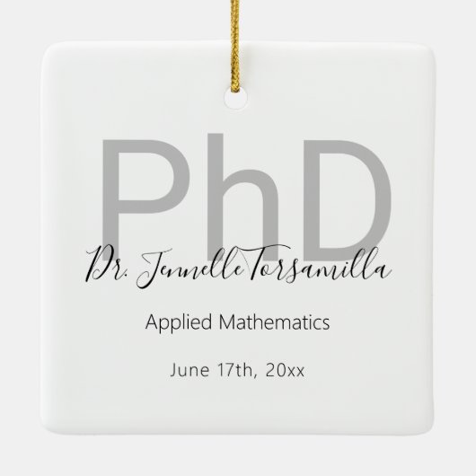 White Grey Afstuderen Naam PhD Afstuderen Keramisch Ornament (Achterkant)