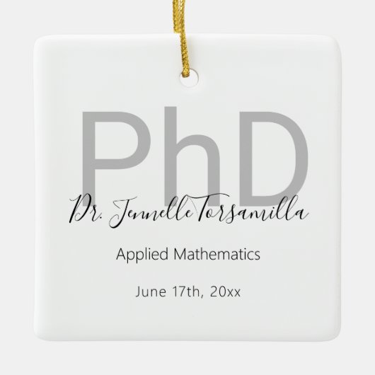 White Grey Afstuderen Naam PhD Afstuderen Keramisch Ornament (Voorkant)