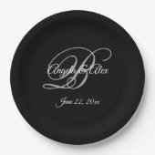 White Grey and Black Fancy Monogram Weddenschap Papieren Bordje (Voorkant)