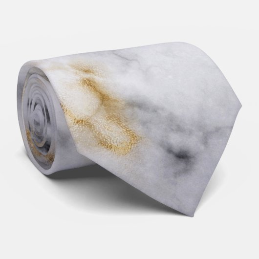 White Grey and Gold Marble Pattern Stropdas (Opgerold)